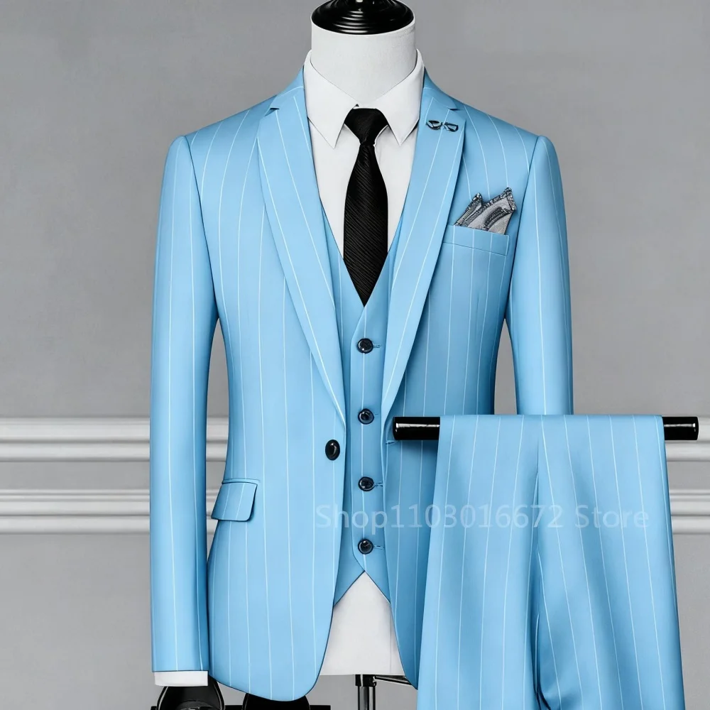 Elegante abito da uomo d'affari in 3 pezzi nero grigio slim fit giacca da sposa gilet sottile regolabile Ternos per la moda maschile