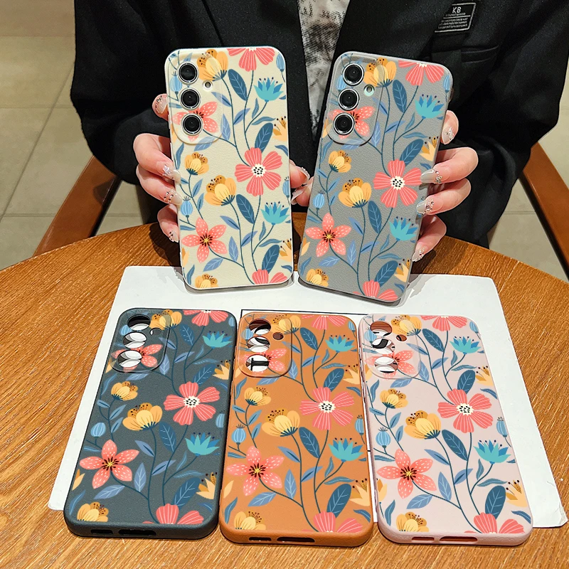 Handmade Flowers Case For Samsung Galaxy A55 A54 A53 A52 A16 A15 A14 A35 A34 A25 5G S20 FE S21 S22 S23 S24 Ultra Leather Texture