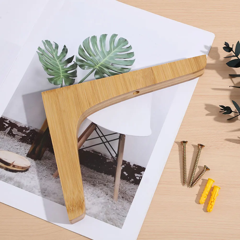 

2pcs Triangle Shelf Bracket Sturdy Wood Material Wall Mount Beige Color Floating Shelves Hole Punch Design for Books Plants