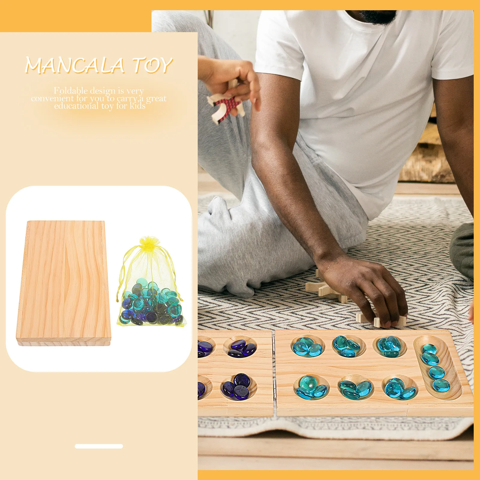 

Набор складной деревянной доски для игры в Манкаллу с камнями, портативная логическая настольная игра для всей семьи