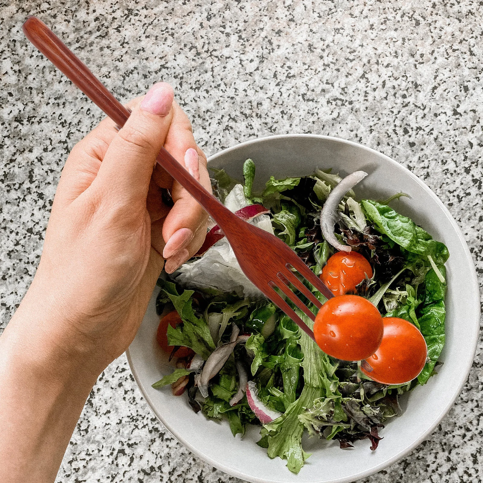 

Durable Wooden Fork Ergonomic Long Handle Comfortable Grip Kitchen Utensil Heat-Resistant Portable Salad Mixing Fork Household