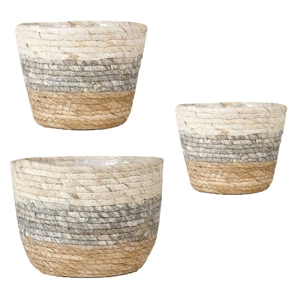 

3Pcs Handwoven Straw Flower Basket Natural Color Decorative Plant Pot Container for Home Garden Storage and Decor