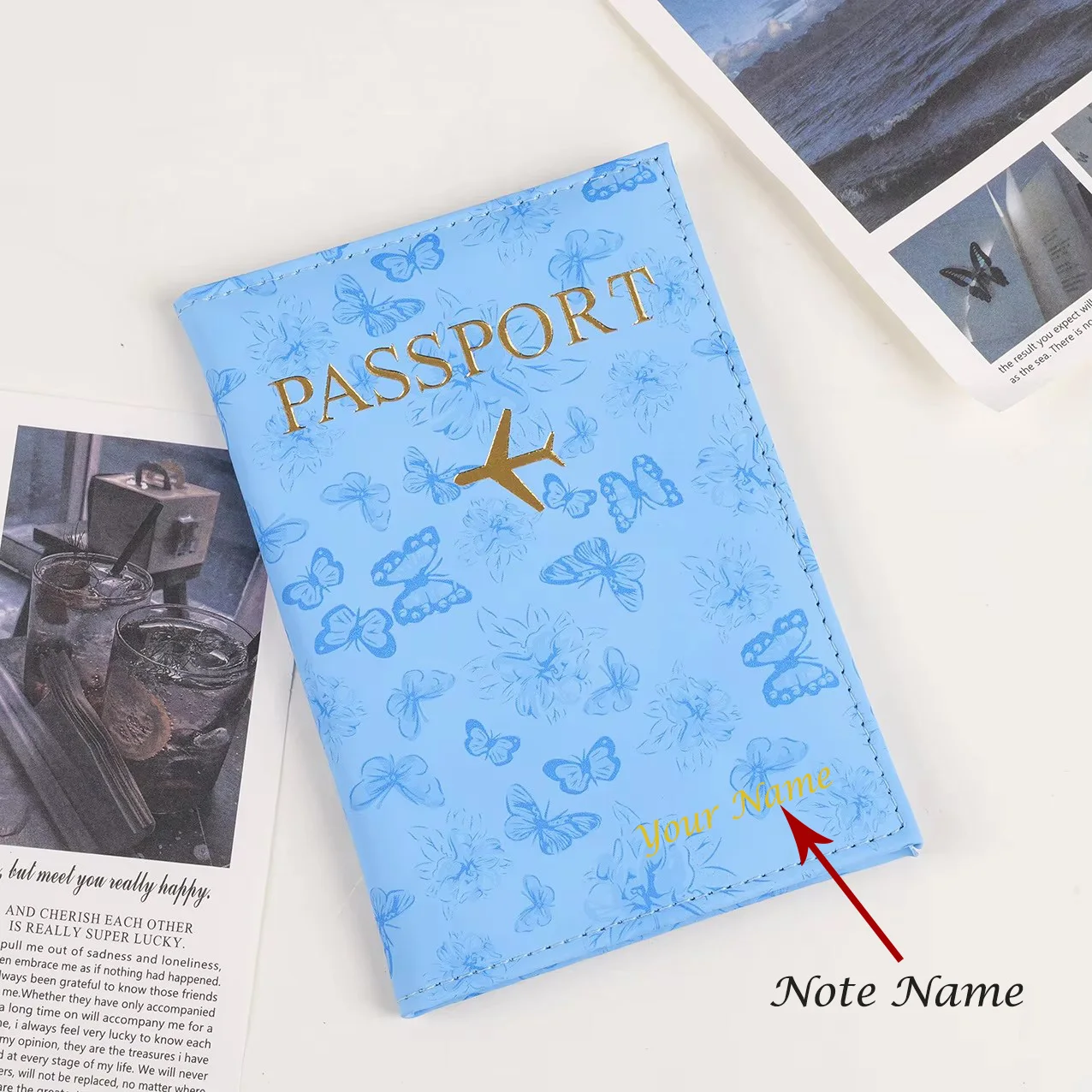 

Custom name Cute Butterfly Pattern PU Passport Cover Travel Wallet Passport Holder Card Tickets Orgainzer Travel Accessories