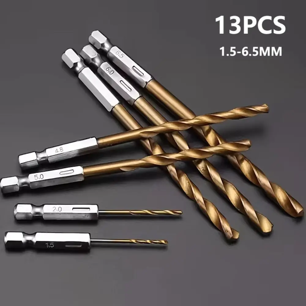 Portable Titanium Twist Drill Bit 1.5-6.5mm Hex Shank Woodworking Drill Bit High-Speed Steel Power Tool Reaming Drill Bit