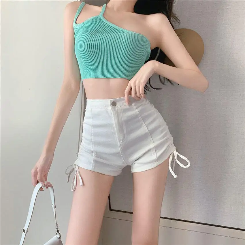 Shorts for Women with High Waists Fashion Design Small Hot Drawstrings Pleated Casual Wide-leg Pants