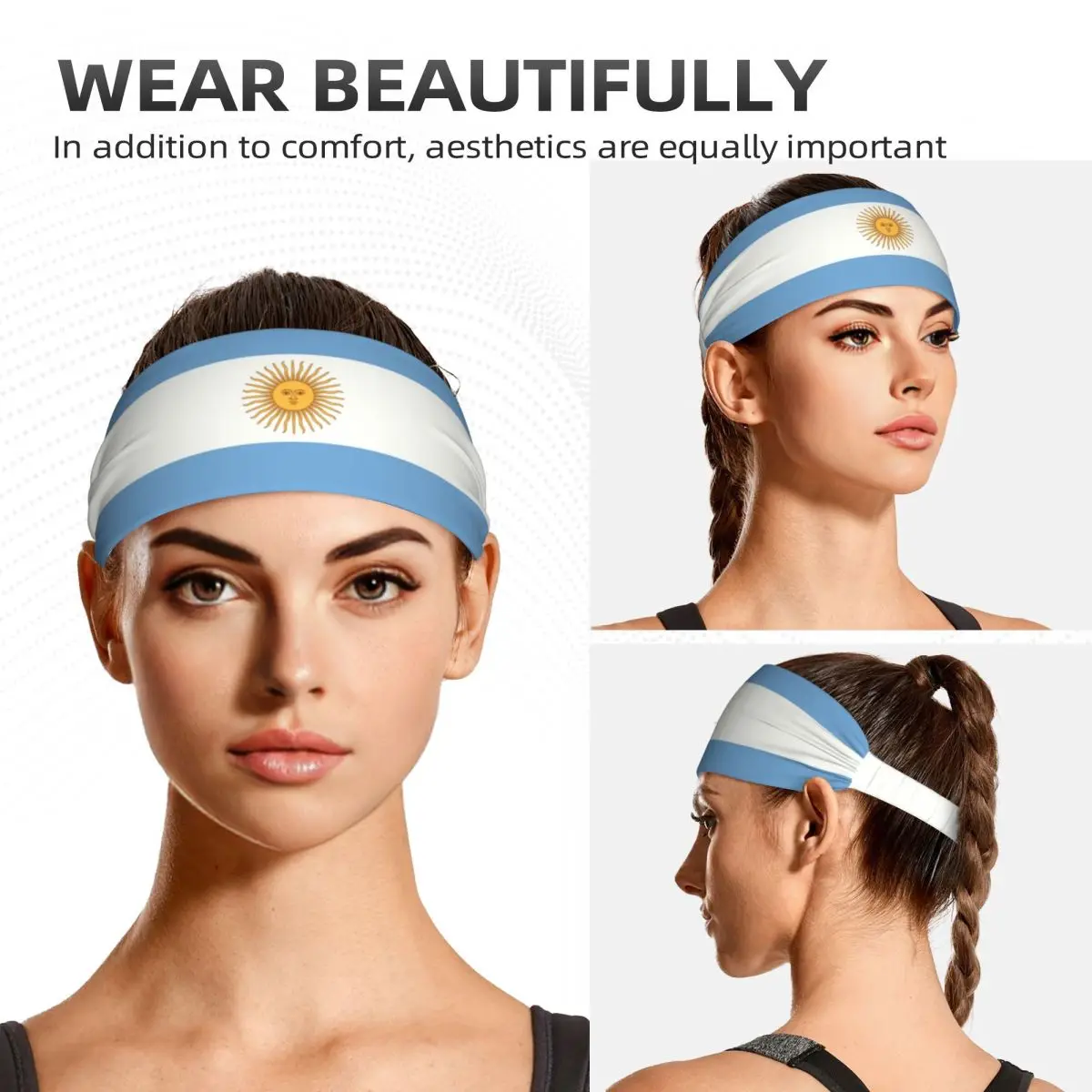 Custom Flag Of Argentina Sports Headbands for Men Women Elastic Moisture Wicking Training Sweatbands