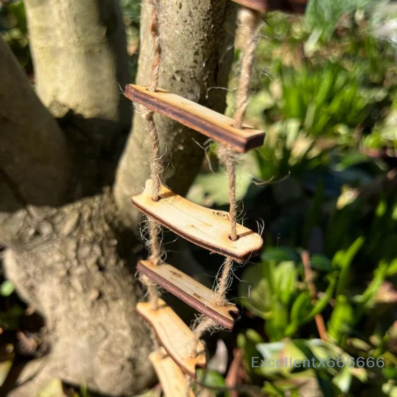 Wooden Fairy Bridge Rope Ladder, Miniature Fairy Garden Decor For Home Courtyard & Mini Landscape, Photography Prop Accessory