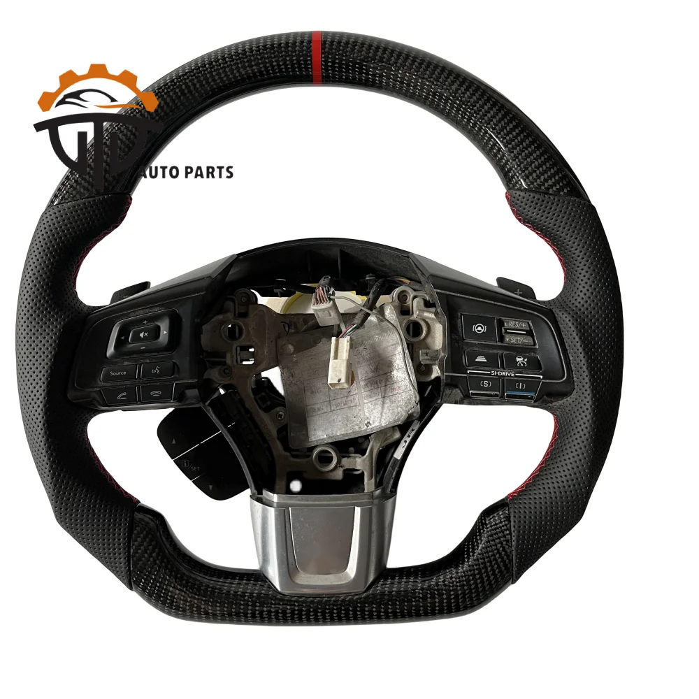 

Customized Auto Car Parts Glossy Carbon Fiber Steering Wheel With Perforated Leather For Subaru STI