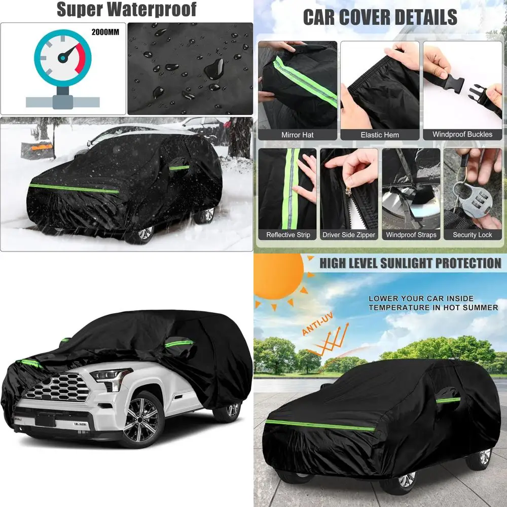

All-Weather 210T Cotton Car Cover with Door Zippers for 2001-2025 Sequoia, Black, Protects from Snow, Rain, Dust