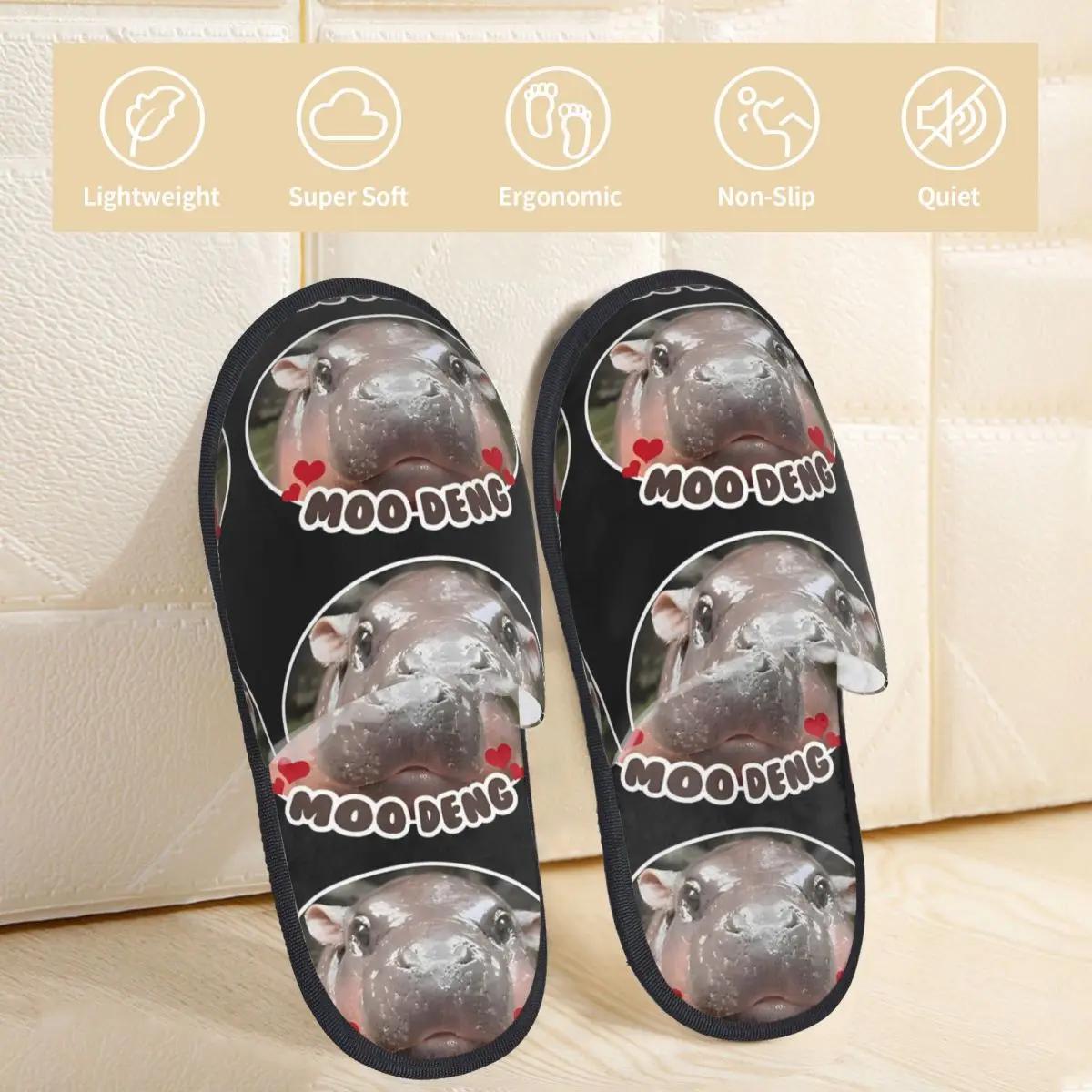 Moo Deng Bouncy Pig Winter Slippers Living Room Cute Baby Hippo Cozy Memory Foam Slides Non Slip