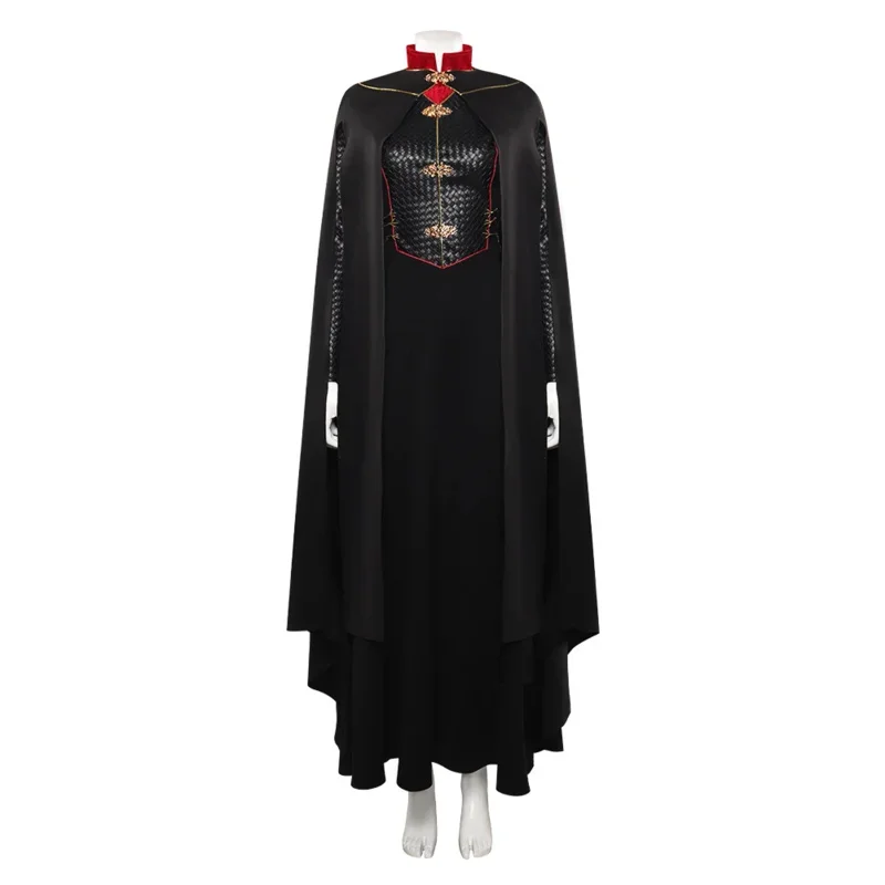 女性のためのrhaenyraコスプレ衣装,TVドラゴンマント,変装のためのハロウィーンの服,カーニバルパーティー,黒のpuドレス,王冠,m17