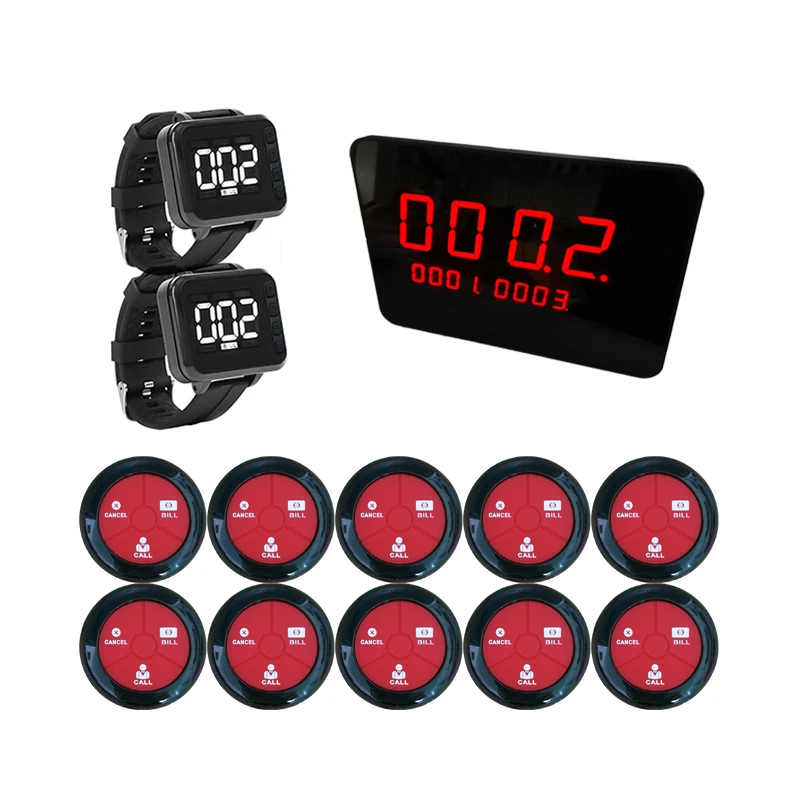 Wireless Restaurant Table Buzzer Service System Display screen with watch pager and call button