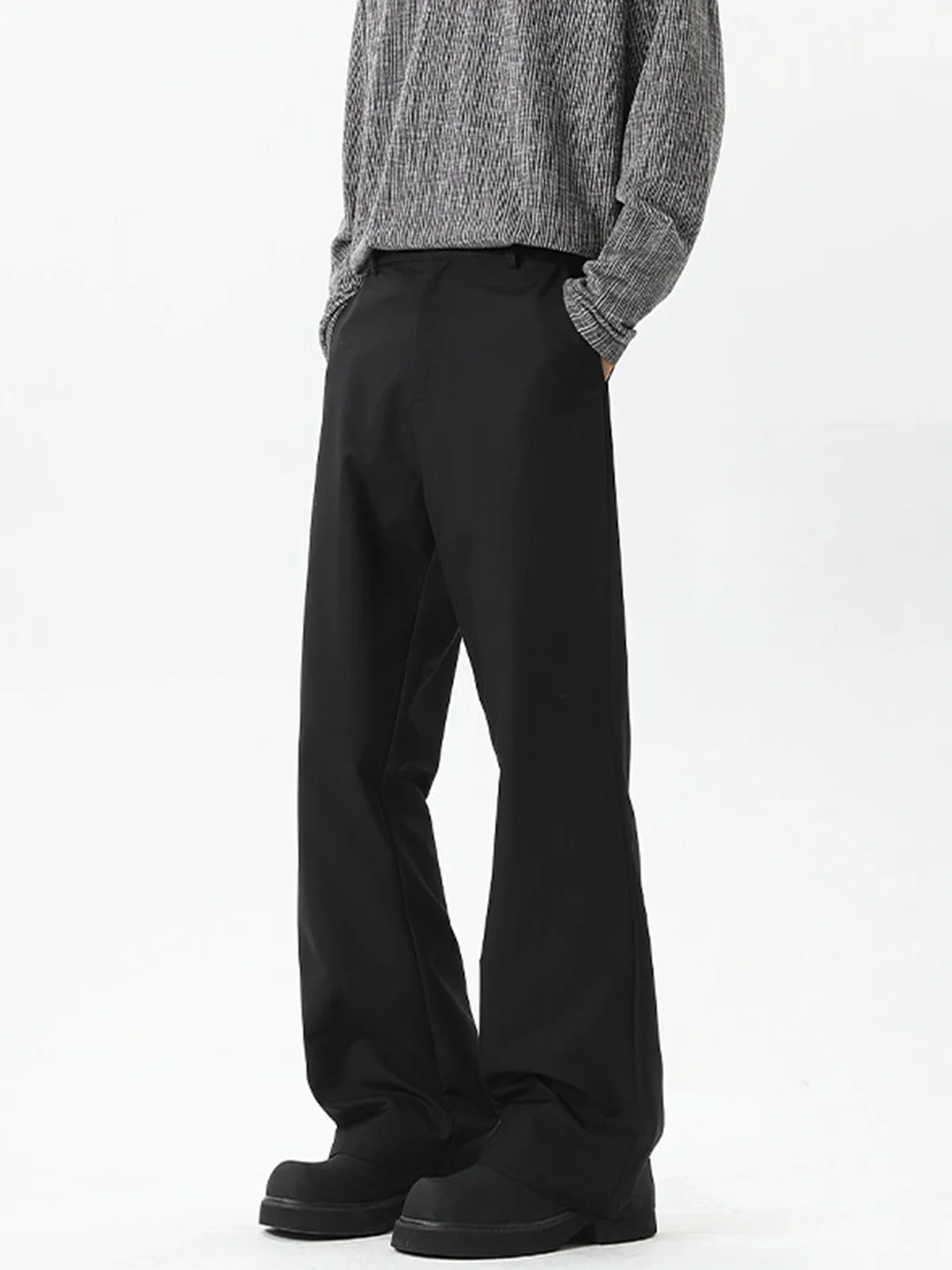 

Cleanfit American High Street Men's Casual Trousers Bell Bot Drapey Straight Leg Pure Color Leisure Pants for Teens