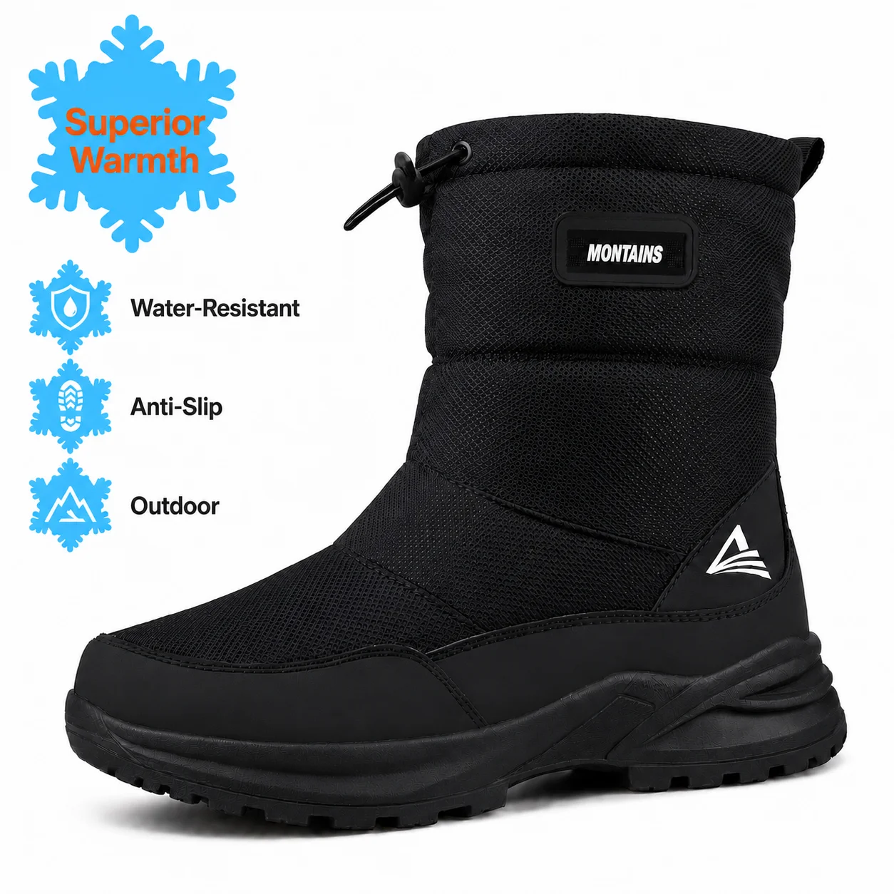 Plus Size Women Winter Snow Boots, Warm Fur Lined Water‑Resistant Non‑Slip Outdoor Shoes with Side Zipper Christmas New Year Gif