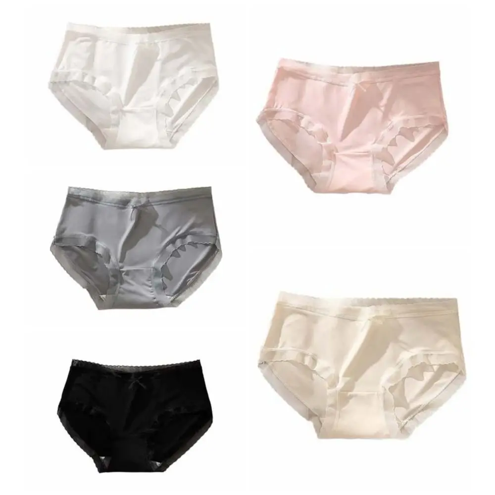 Lightweight Bow Ice Silk Panties Mid Waist Transparent Ruffle Briefs Female Lingerie French Style Underpants for Women Women