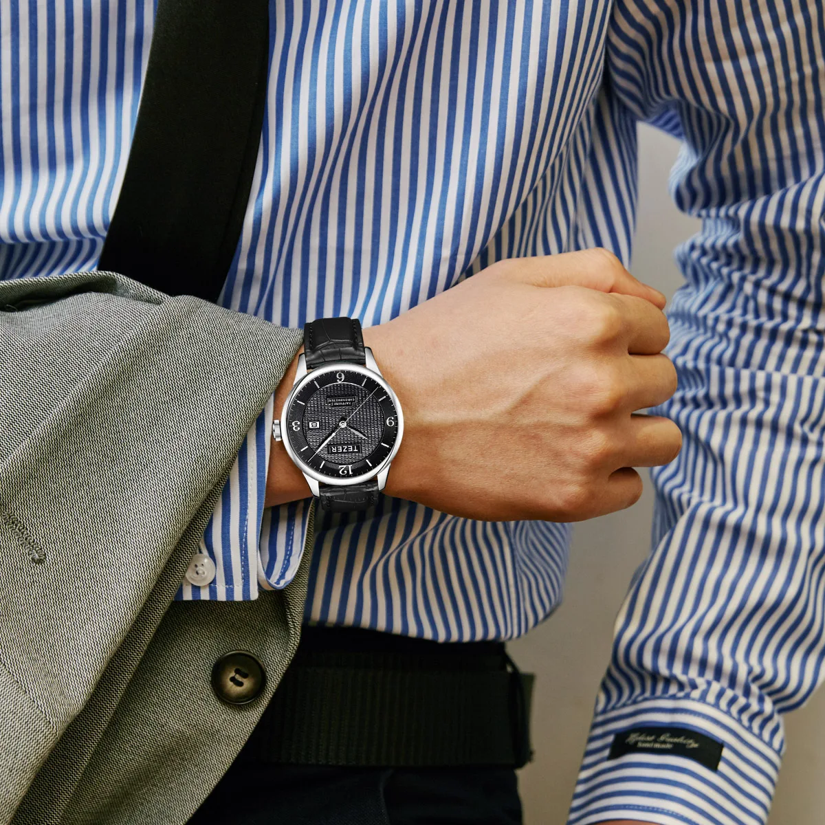 TEZER Men Quartz Watch | Black Strap | Arabic Numeral Dial | Date Window | 30M Water Resistant Wristwatch