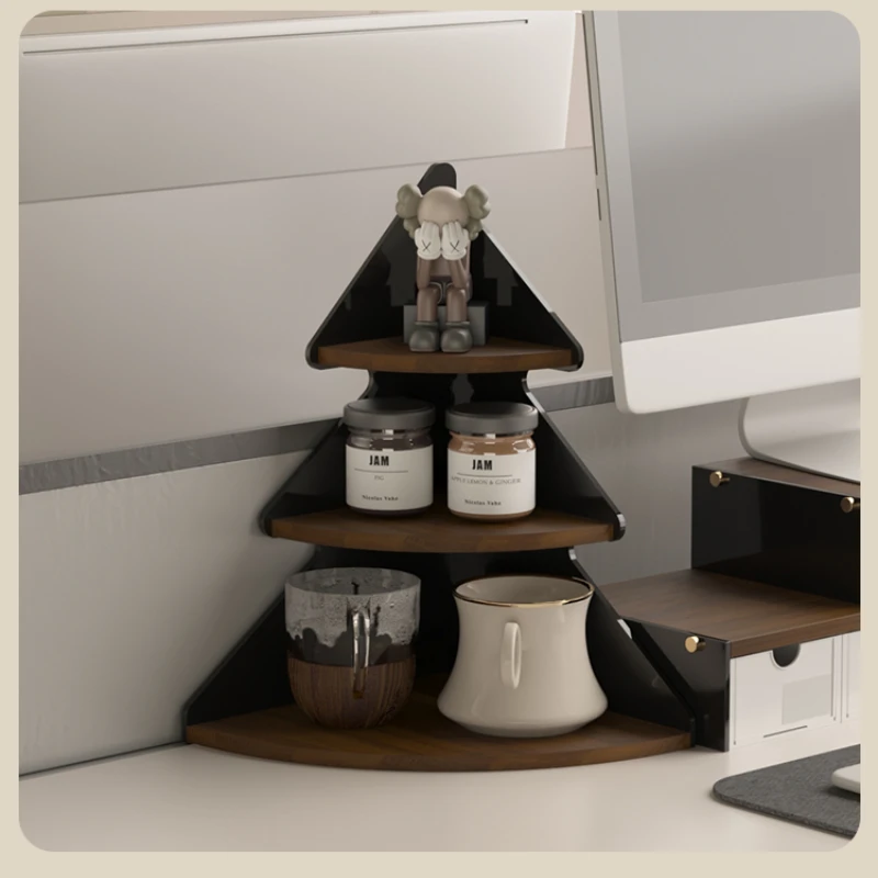 

Provincial Space Corner Table Storage Rack Countertop Retro Coffee Cup Display Holder Kitchen Multi-layer Seasoning Rack