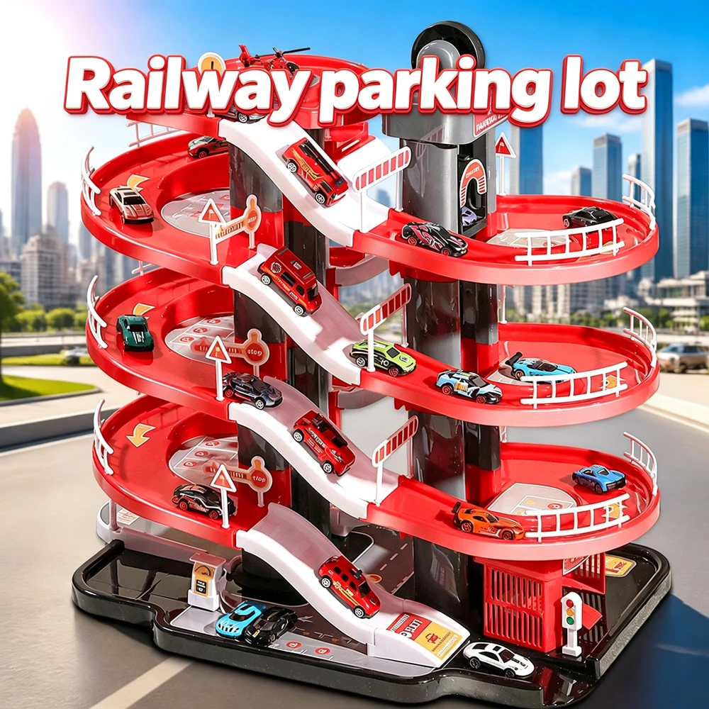 Assembled Track Parking Lot Fire Engine Electric Lifting Platform Slide Track Car Holiday Gift Toy Birthday Holiday Present