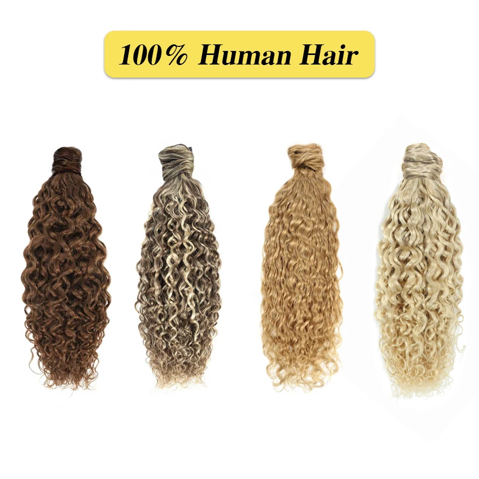 Yelo Ponytail Human Hair Extension Water Wave Wrap Around Ponytail Extension Remy Hair Blond Wavy Natural Black Curly Ponytail