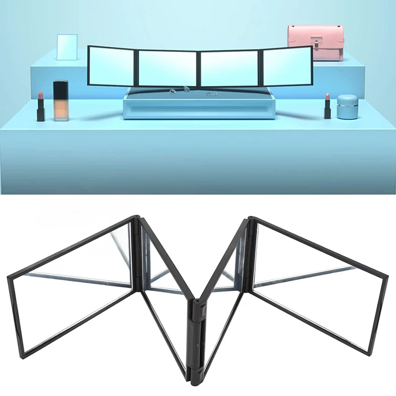 Make-up-Spiegel zum Selbsthaarschneiden, Beauty-Tool, 4-Wege-Spiegel, 360-Grad-Handheld, tragbarer, faltbarer Desktop-Make-up-Spiegel.