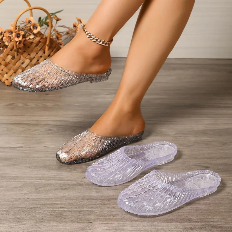 

2025 New Women Slippers Fashion Summer Slippers Women Mesh Hollow Beach Shoes Ladies Flat Sandals Женская Обувь