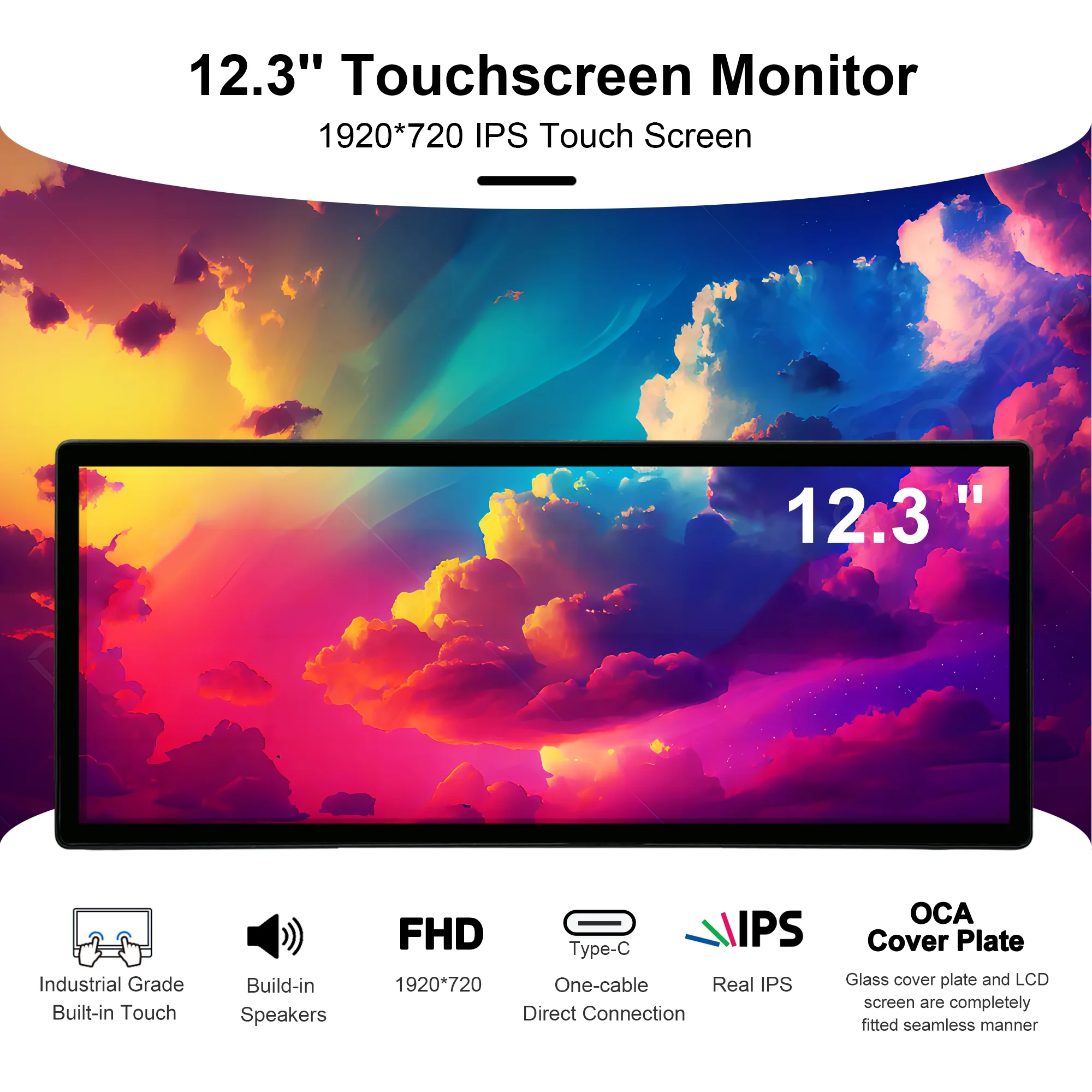 Wisecoco 12.3 Inch Touch Screen Portable Monitor  Portable Monitor Mini Touch Screen Display 1920x720 HDMI Type-C for PC Laptop