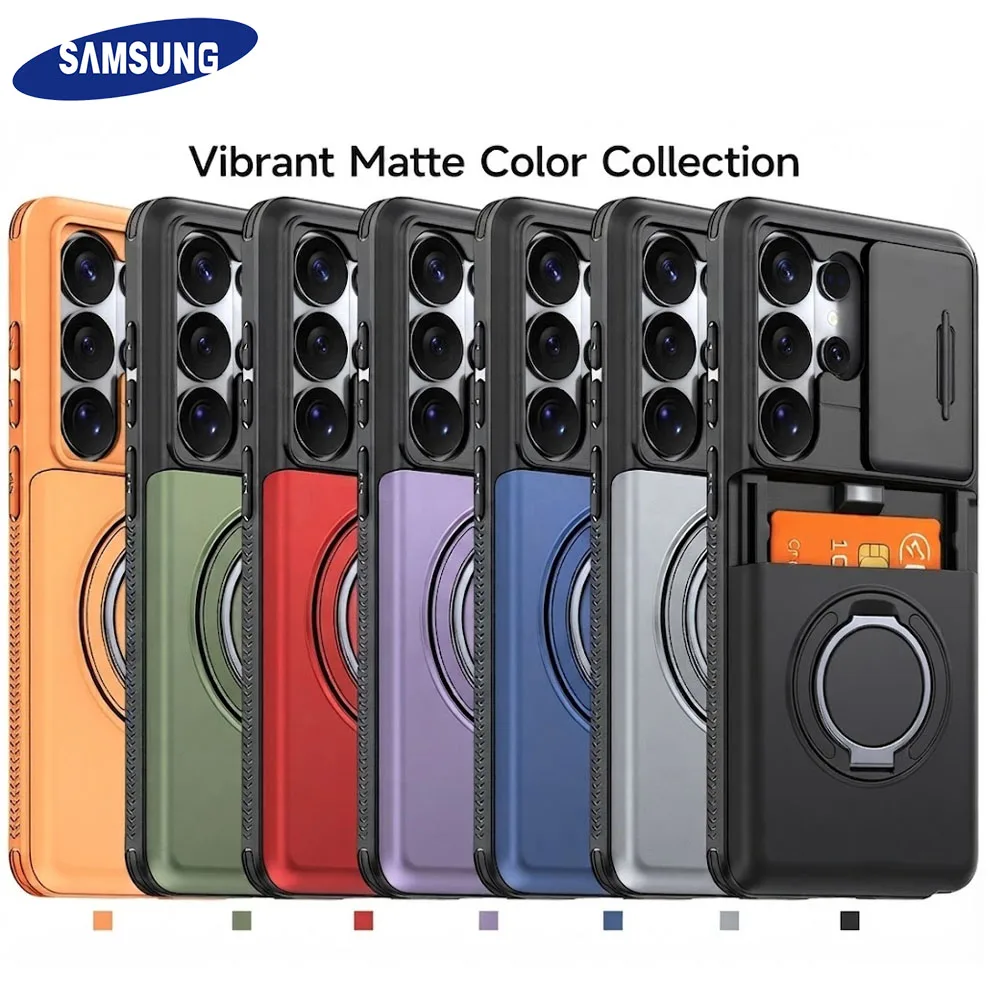Samsung Armor Shockproof Case For Galaxy S26 S25 S24 S23 S22 Ultra Plus Slide Camera Cover Magnetic Ring Holder Anti-Drop Funda