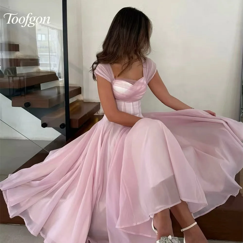 

Toofgon Sweetheart Pink A Line Prom Dress Backless Soft Tulle Tea Length Prom Party Dress Customized A Line Birthday Dresses