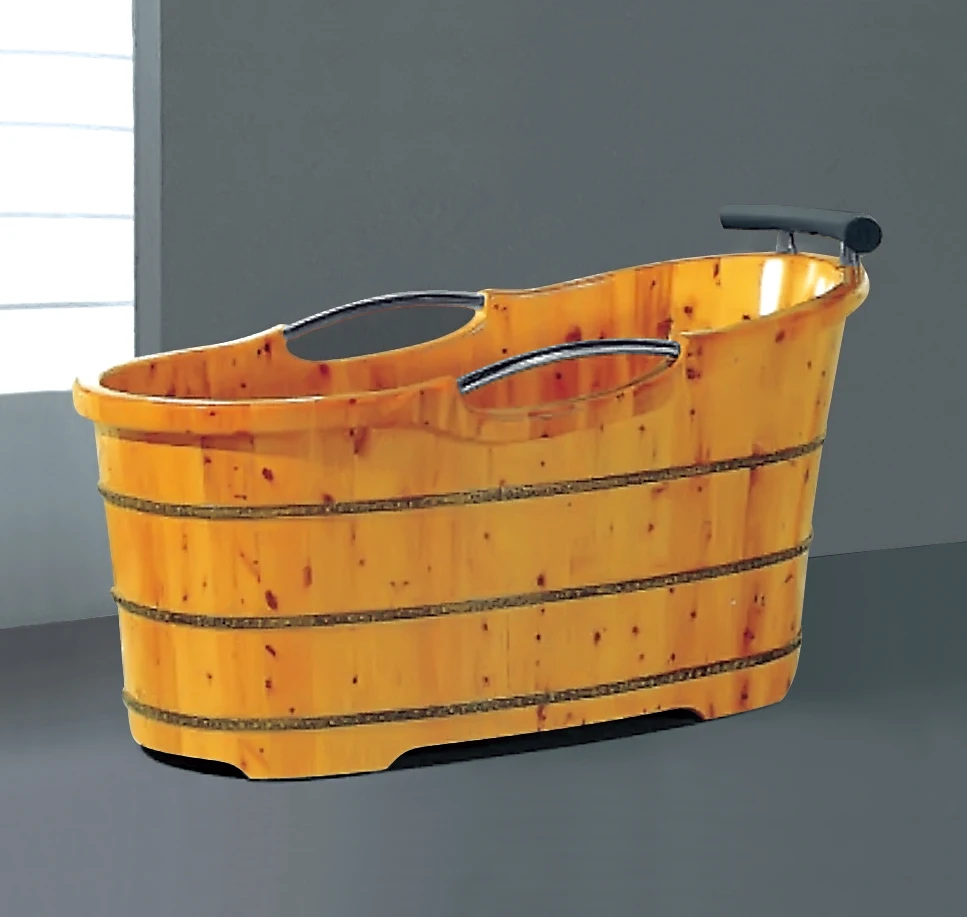 1350mm Outdoor garden portable sauna teak wooden bathtub with handle and back cushion for villa