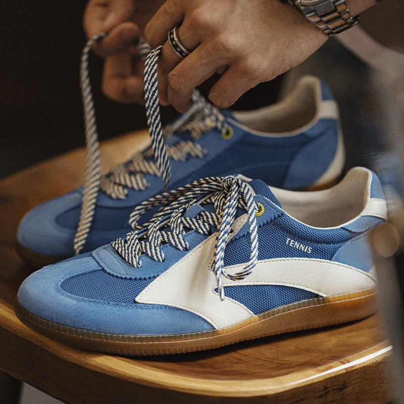 Maden New Summer Blue Color-Block German Trainers Shoes Men's Retro Low-Top Breathable Mesh Sneakers Casual Tennis Trendy Shoes