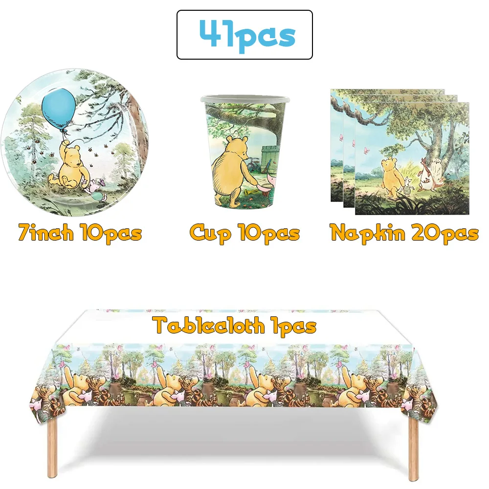 Winnie Puuh Geburtstagsdekoration Puuh-Bär Teller Tischdecken Servietten Banner Becher Kindergeburtstag Geschenke Babyparty – Detail 6