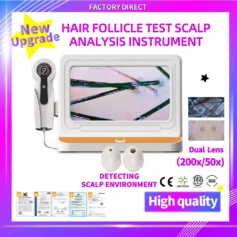 Hoge Kwaliteit 10 Inch LCD Spectrale Hoofdhuid Detector Microscoop Vergrootglas 50/200x Digitale Haar Huid Analyzer voor Haarzakjes test