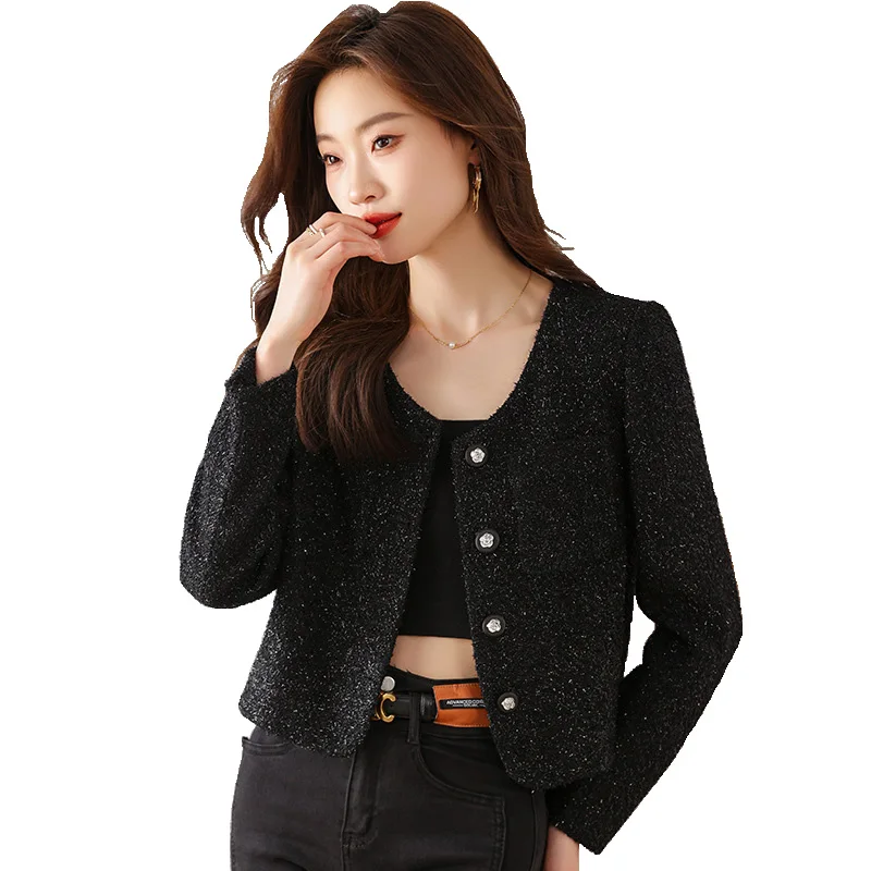 Black Yellow Blazers for Women 2024 Spring New Office Ladies Long Sleeve Single Breasted Coat Casual O Neck Pockets Short Jacket