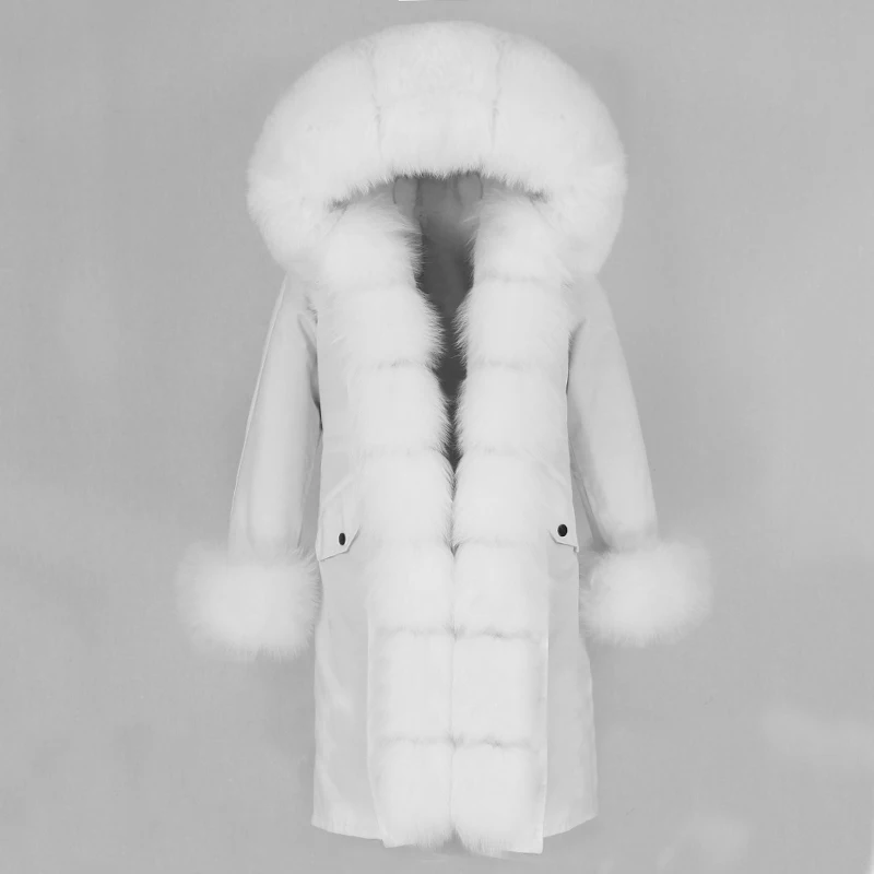 MENINA X-long سترة مقاوم للماء ملابس خارجية معطف الفرو الحقيقي الشتاء سترة المرأة الطبيعية الثعلب الفراء هود ملابس خارجية فاخرة انفصال جديد
