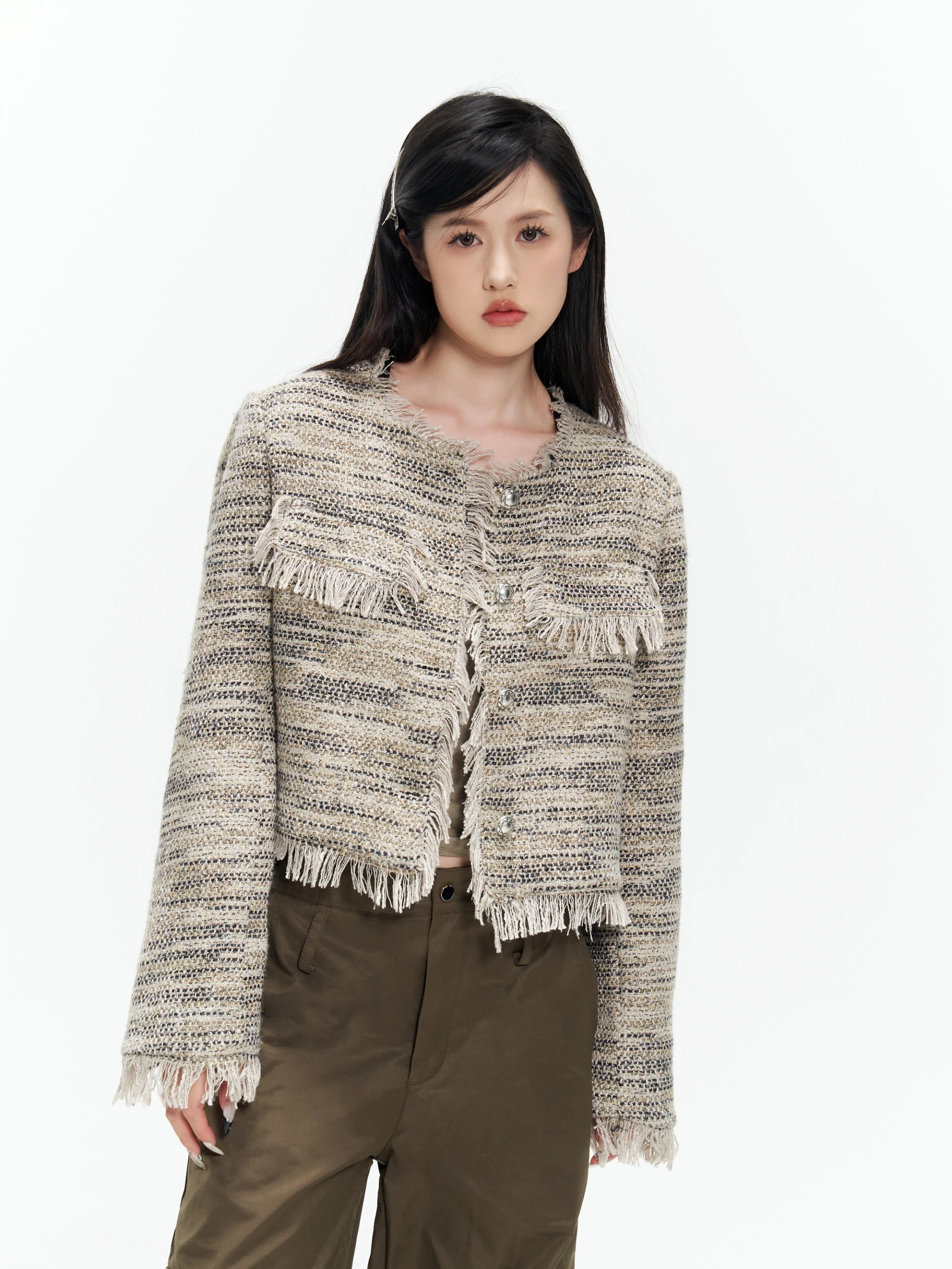 SOLOTARIO Original Heavyweight Design Short Quilted Jacket Women's High-End Handmade Tassel Top Commute Style Button Detail