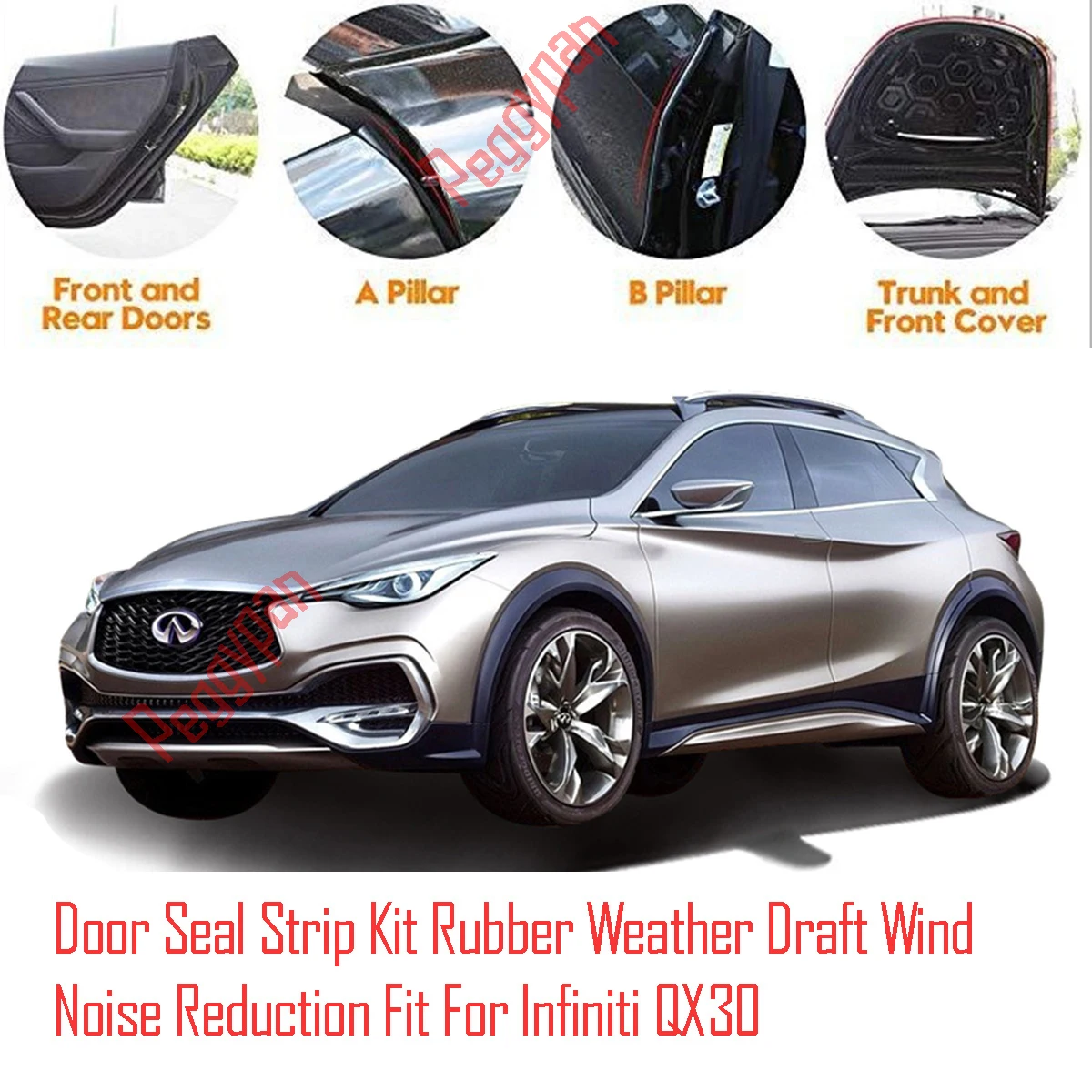 For Infiniti QX30 Door Seal Strip Kit Self Adhesive Window Engine Cover Soundproof Rubber Weather Draft Wind Noise Reduction