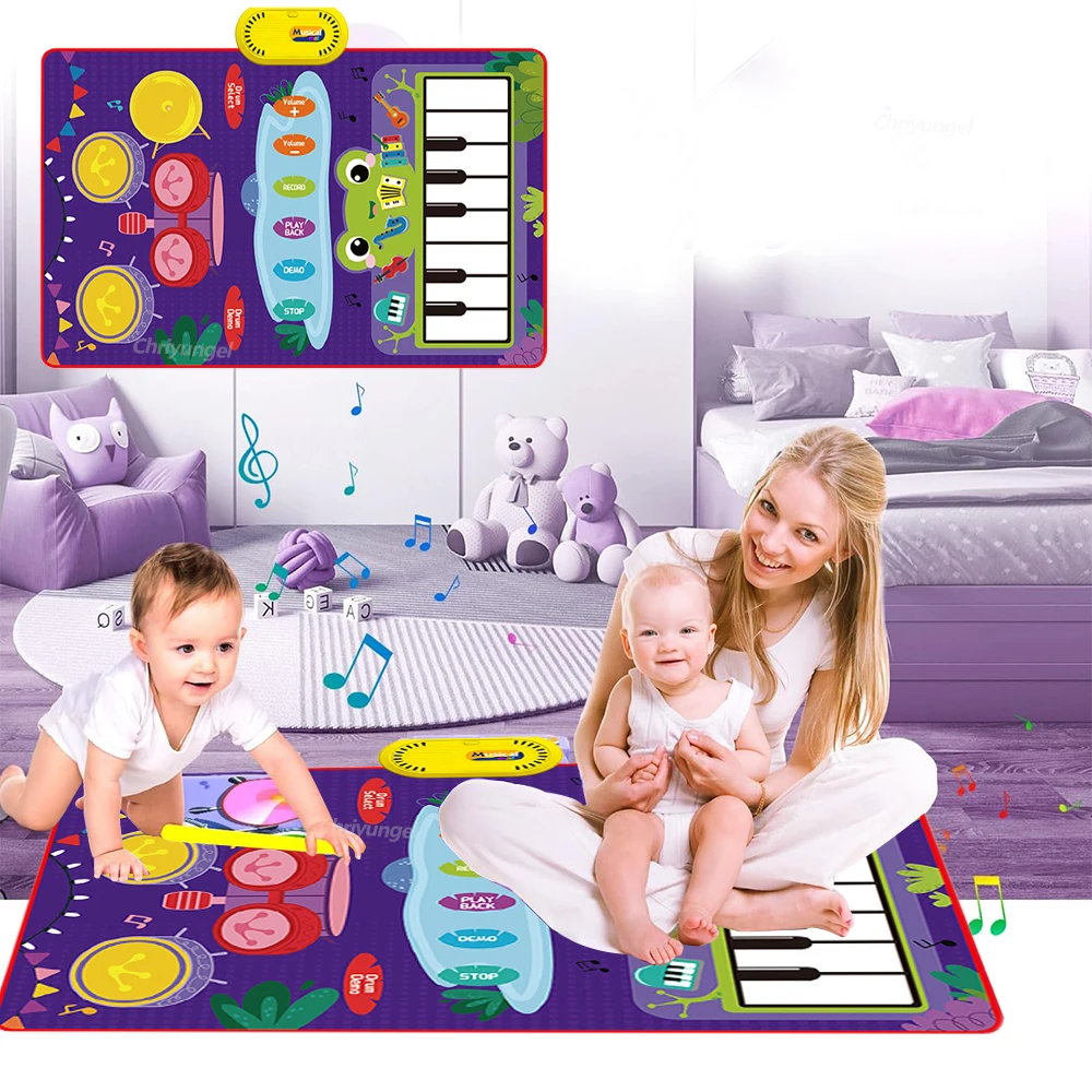 2 in 1 Piano Mat for Kids Keyboard & Jazz Drum Musical Mat Touch Play Carpet Baby Toddlers Music Instrument Montessori Toys Gift