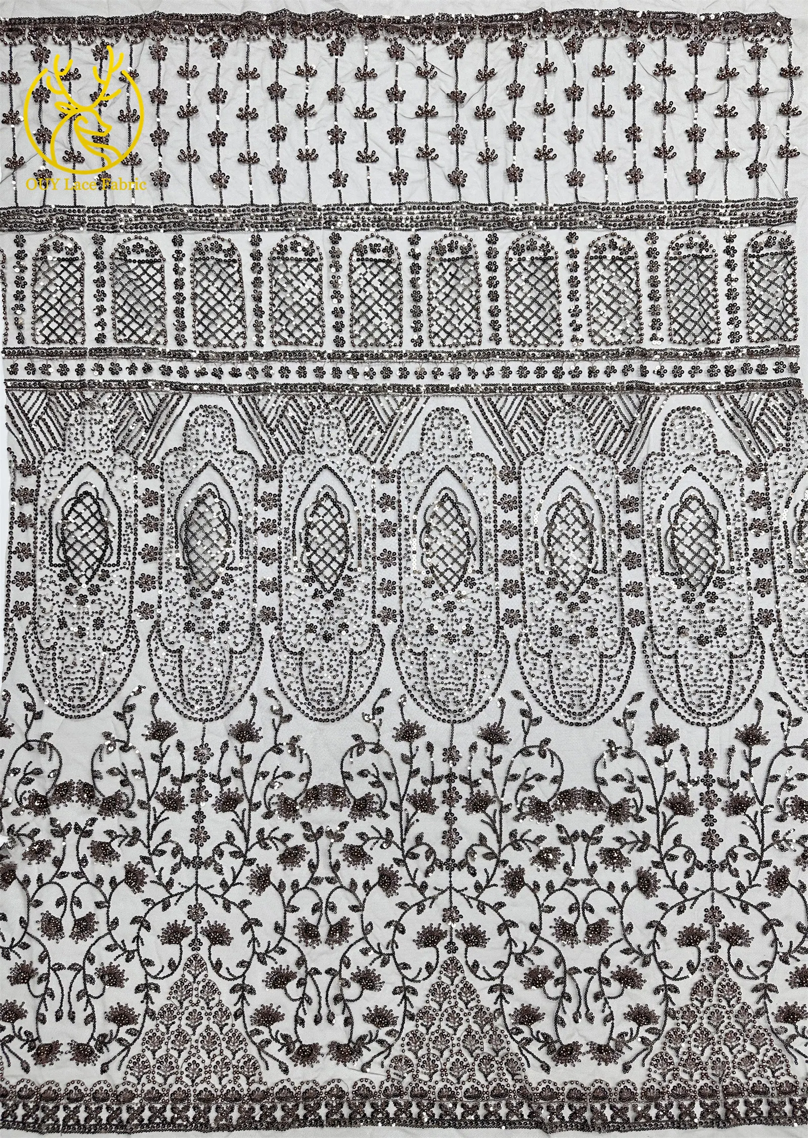 Afrikanischer Perlenstickerei-Spitzenstoff 2026 Hochwertiger Nigerianischer Pailletten-Spitzenstoff Französischer Braut-Hochzeits-Abendkleid-Nähstoff 5Y – Detail 6