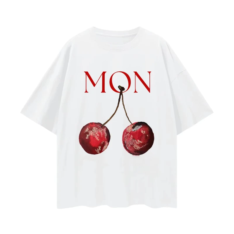 

Fashion Cherry Cotton Printed Short Sleeve Crew Neck High Quality T-Shirt Y2K Trend Sports Streetwear Top Unisex 2025