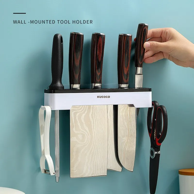 Kitchen Knife Holder Wall Mounted Multifunctional Knife Holder Home Cutlery Wall Mounted Storage Rack Kitchen Cutlery Organizer