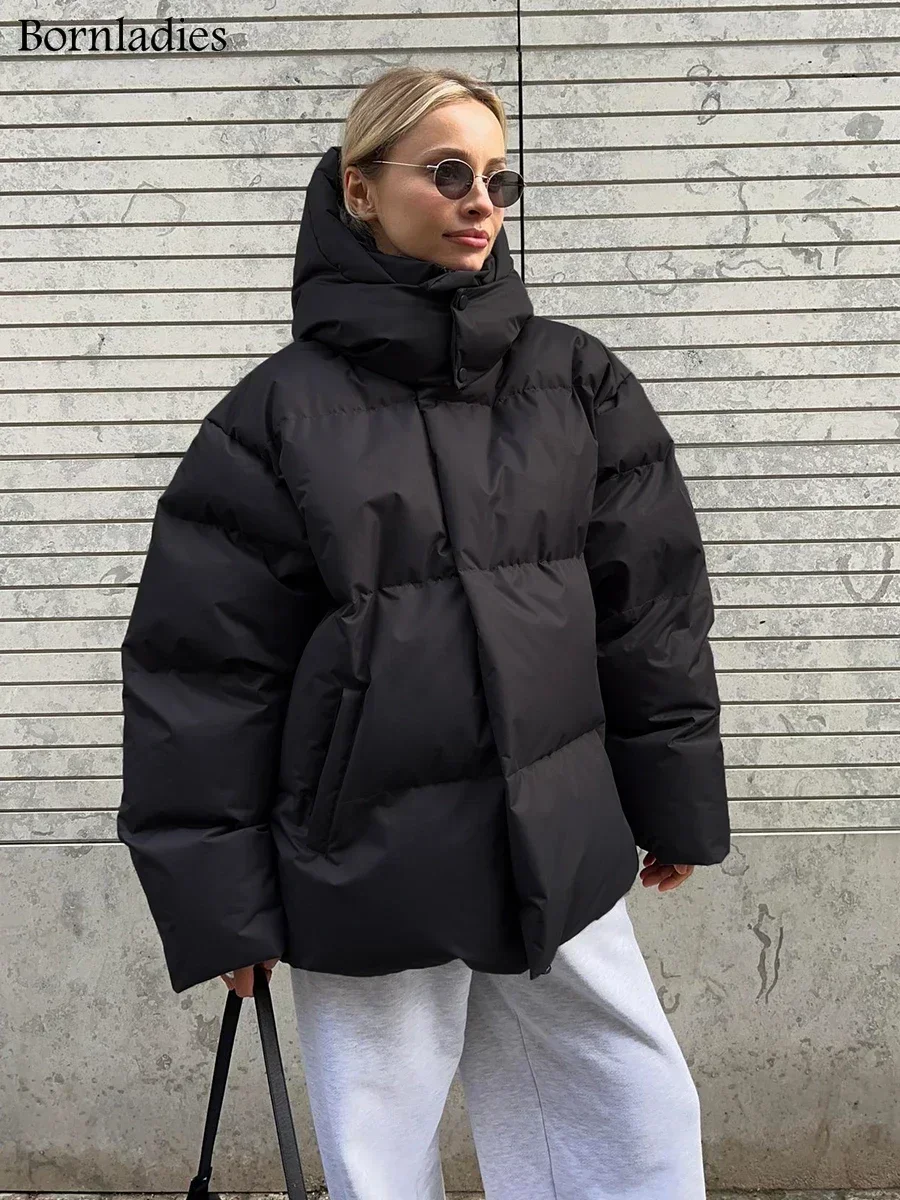 Bornladies Quilted Jacket Women Winter Loose Parkas Coat Vintage Bread Jacket Outwear Office Ladies Warm Cotton Puffer Jackets