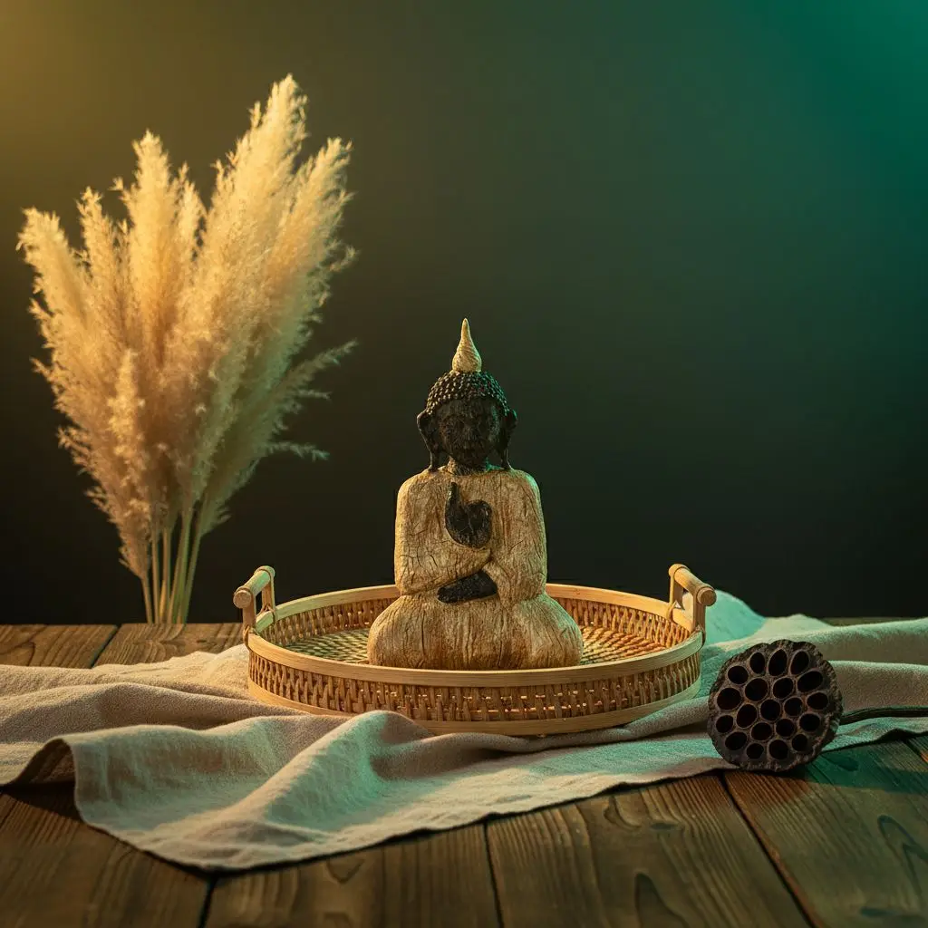 Southeast Asian Buddha Statue Wood Effect Resin Figurine Zen Style Decor for Living Room Entryway Buddha Statue