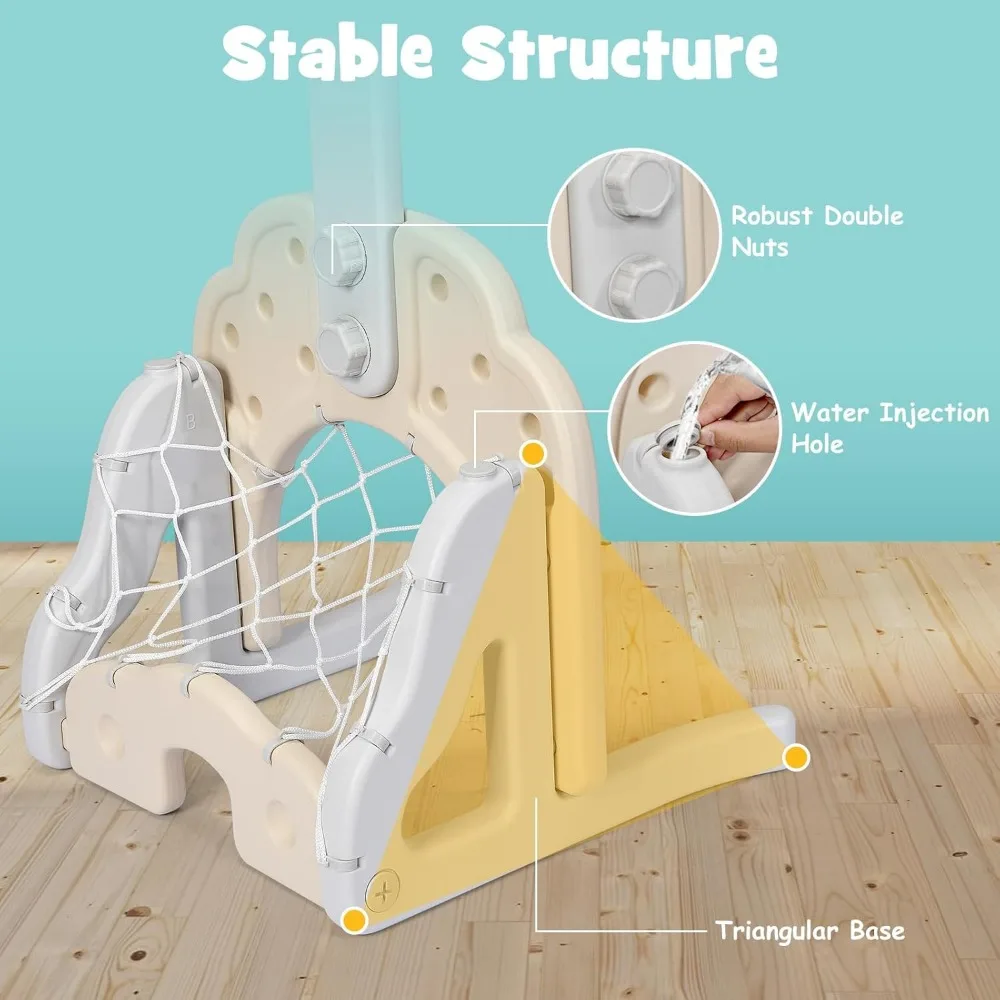 高さ調節可能な3-in-1幼児用バスケットボールフープ、サッカーとゴルフセット付き、子供用ポータブル屋内外スポーツセンター