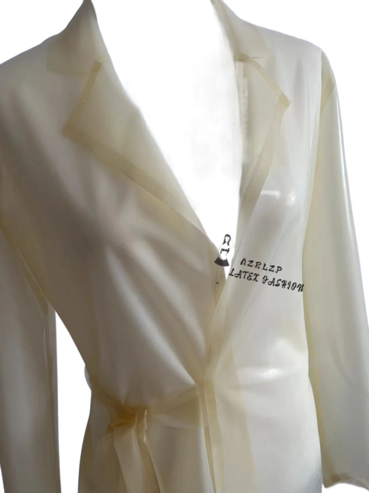 Clear Latex Rubber Sexy Trench Turn-Down Neck Raincoats With Belt Long Jacket Suit Transparency Coats