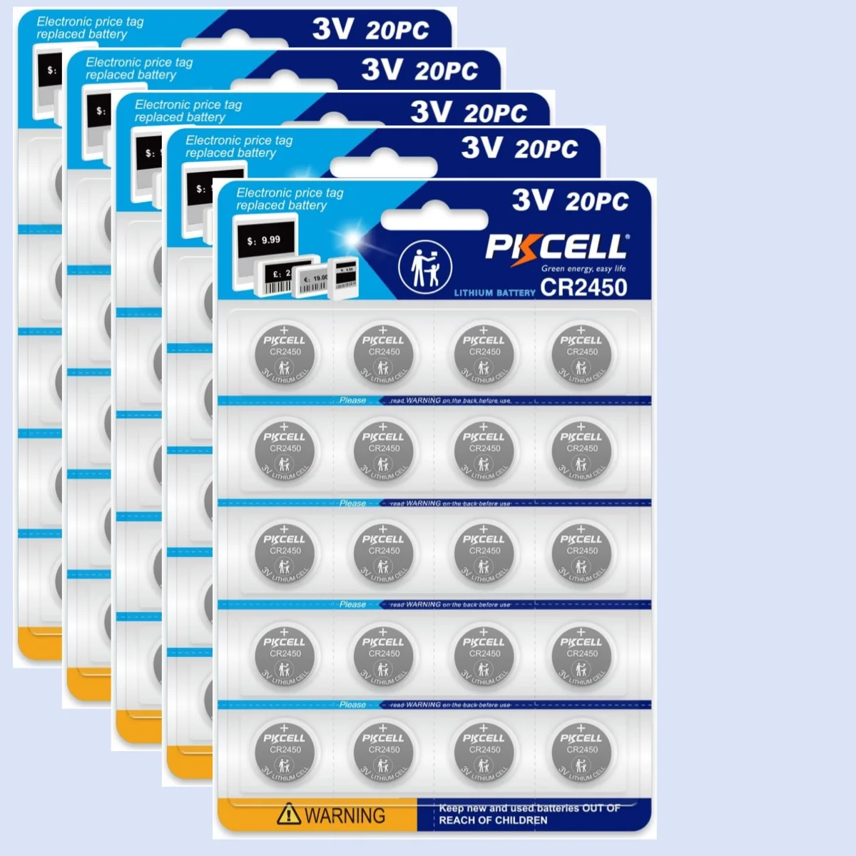 

100Counts PKCELL CR2450 3V Coin Battery Watch Electronic Cells Batteries DL2450 CR2450N Lithium Battery For Medical Devices