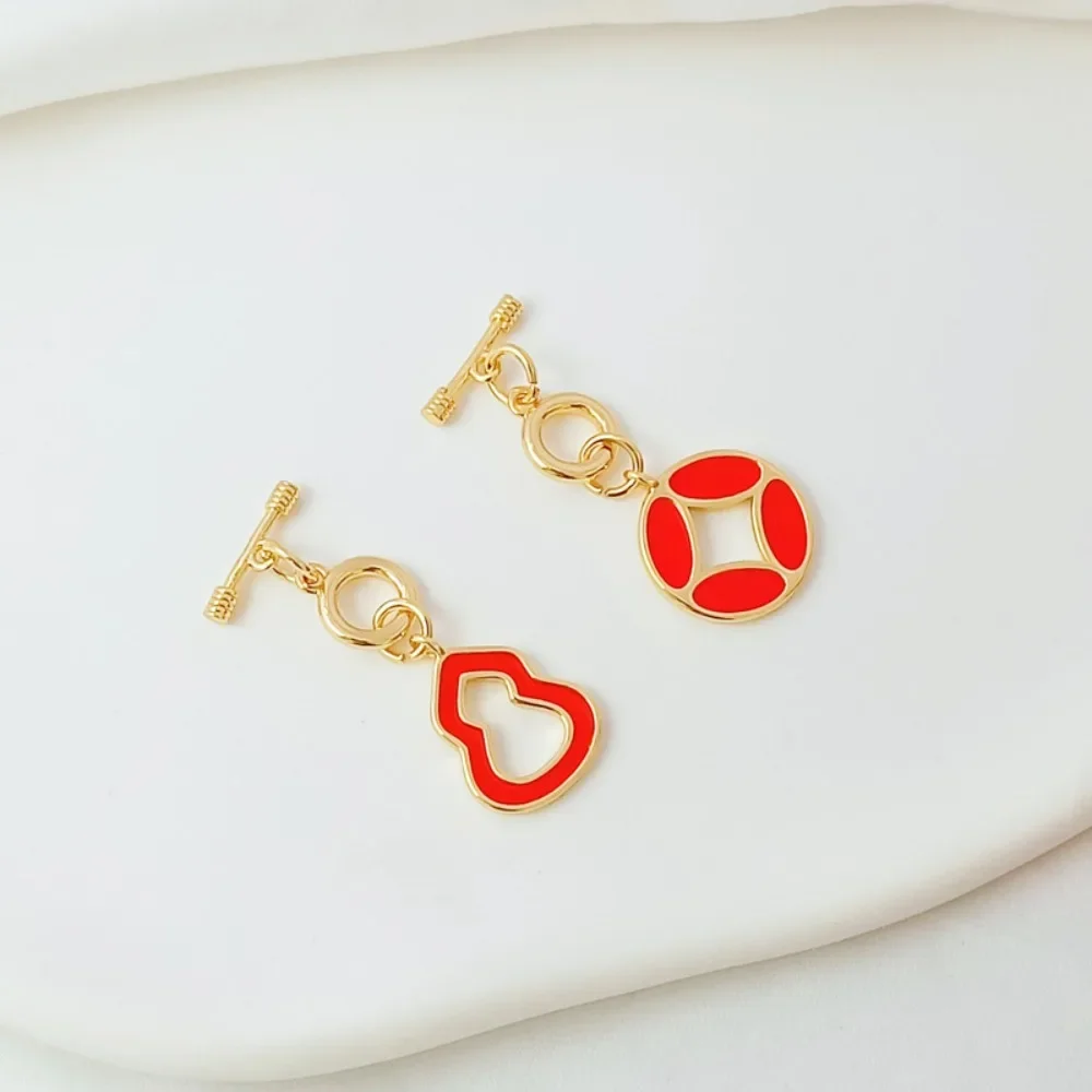 14K مطلية بالذهب سلسلة احتفالية النفط يقطر الخوخ القلب القرع عملة OT قلادة ، قلادة يدوية الصنع