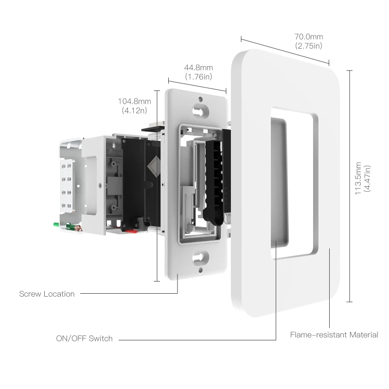 Interruptor de botón inteligente Wifi 10A 100-120V sin cable neutro interruptores de luz de un solo polo a través de la aplicación Tuya Smart Life Alexa Home