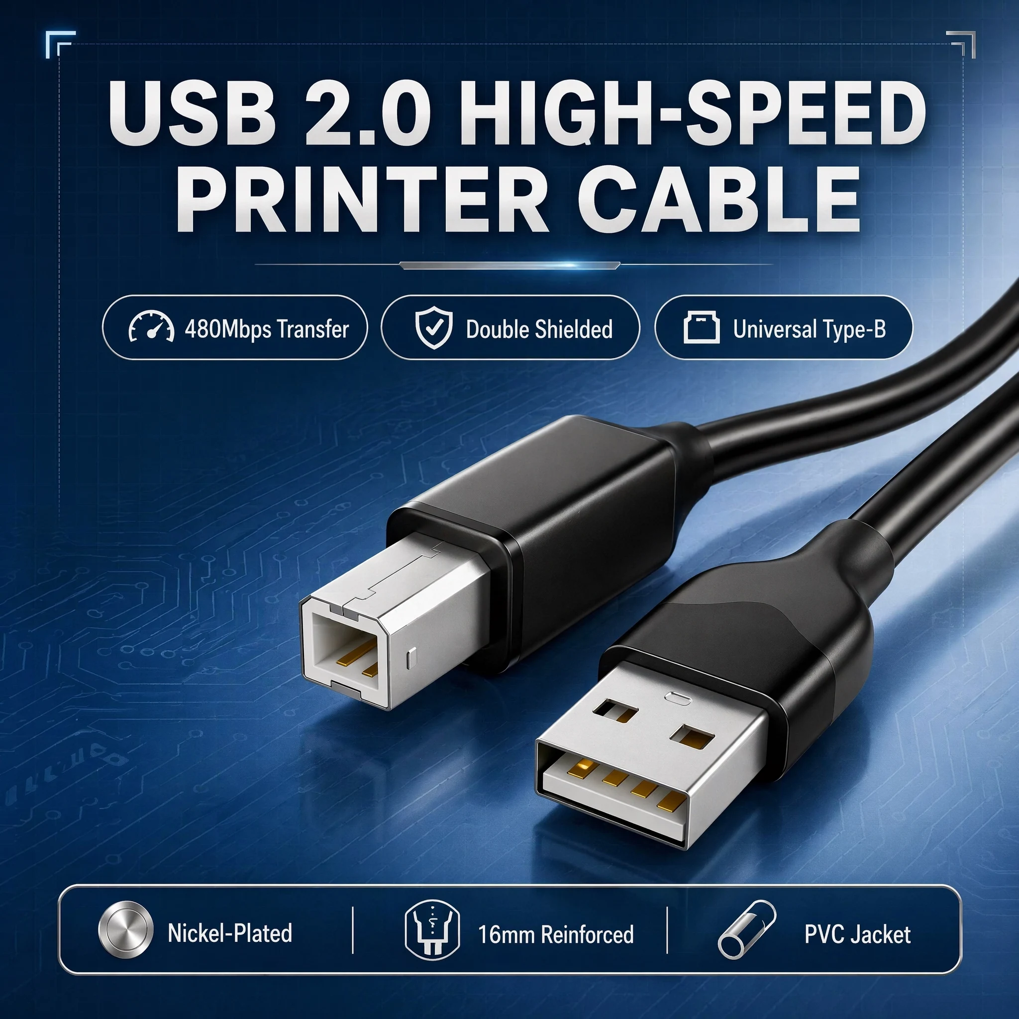 USB 2.0 Printer Cable USB A To Type B High Speed 480Mbps Shielded Cord 1.5M 3M 5M for Printer Scanner Keyboard Fax Machine Plug