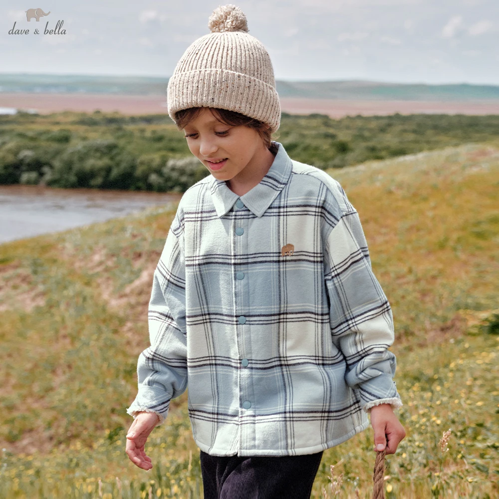 Dave Bella Boys Fleece-lined Plaid Shirt for Winter Warm Blouse Coats Casual Outdoor Long Sleeve Tops Clothes DK4264657
