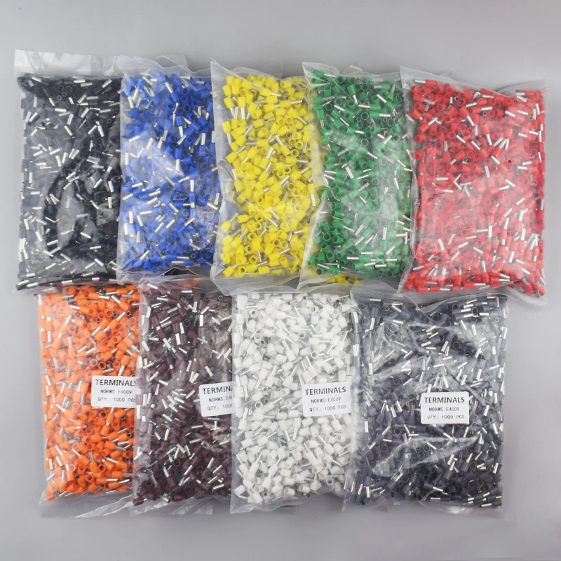 1000pcs/Pack Insulated Cord End Terminal Crimp E0508 1008 1508 7508 2508 Pressure Terminal Ferrules Crimping Terminals Tubular